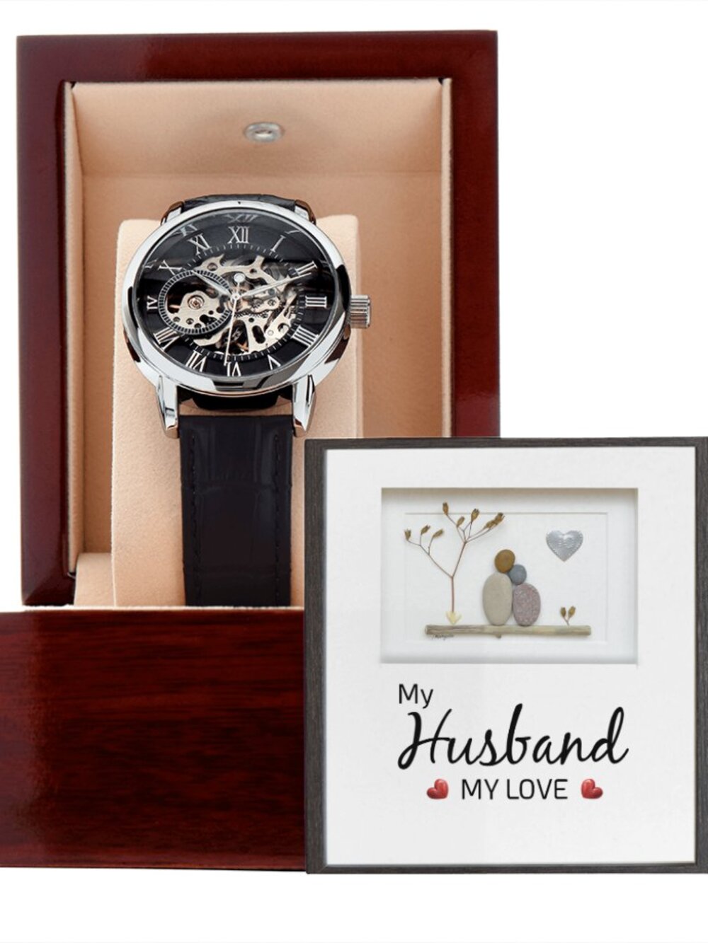 My Husband my Love Men's Openwork Skeleton Automatic Watch Message Card